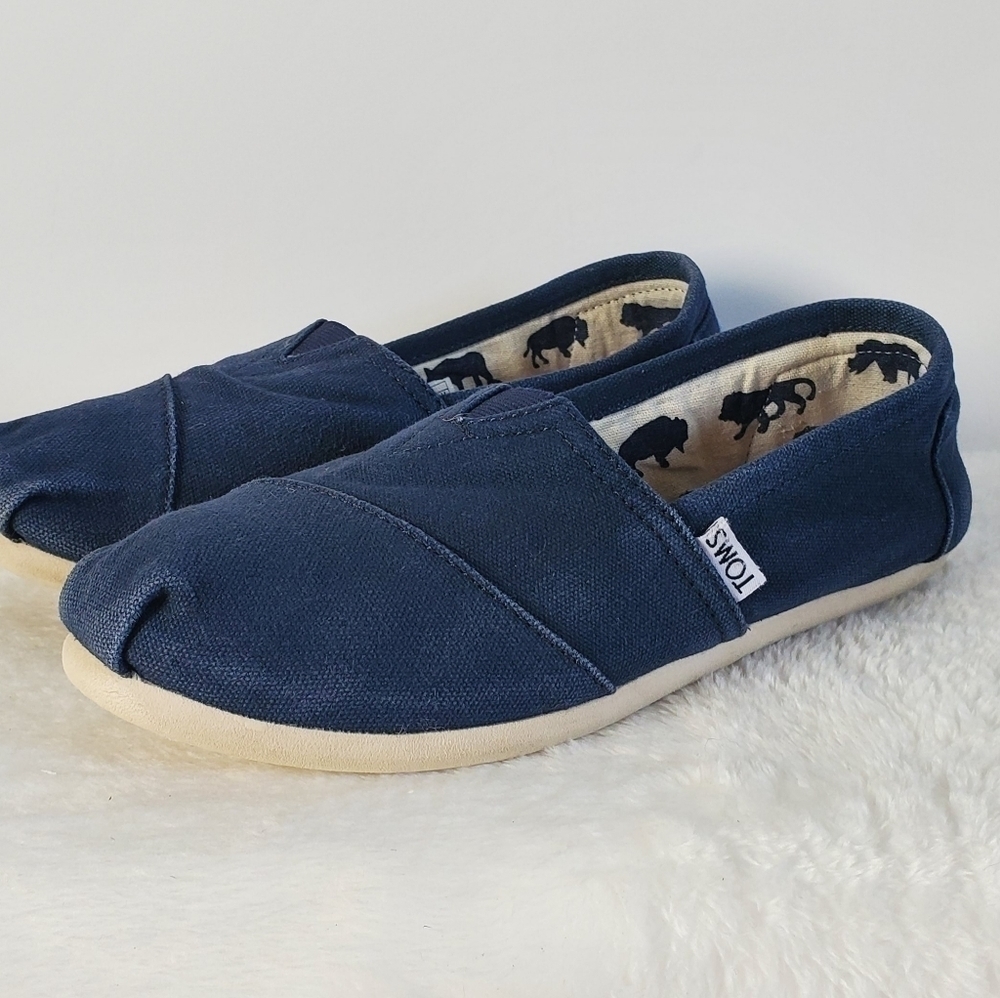 Toms Classic Canvas Navy Blue Slip On Flats Shoes Women's Size 7